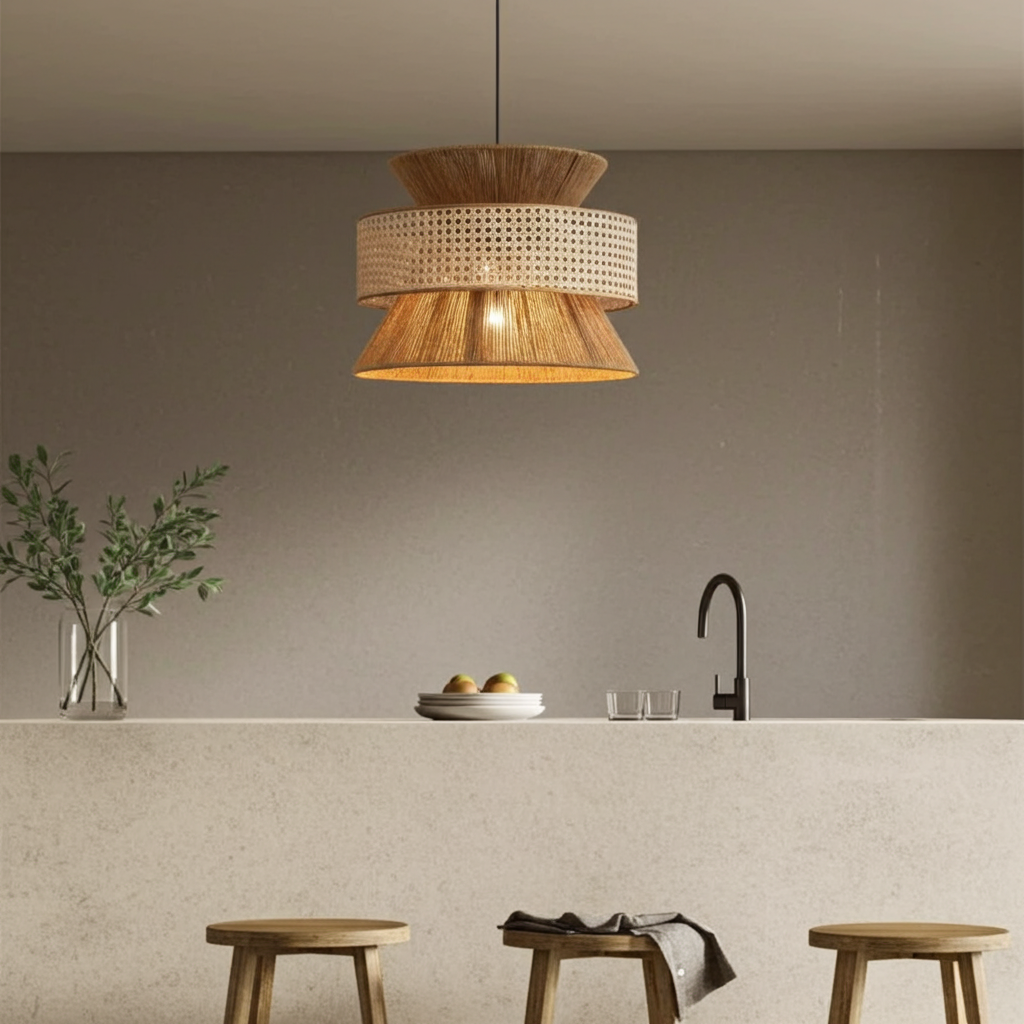 Haru | Lampada a sospensione in corda di canapa e rattan