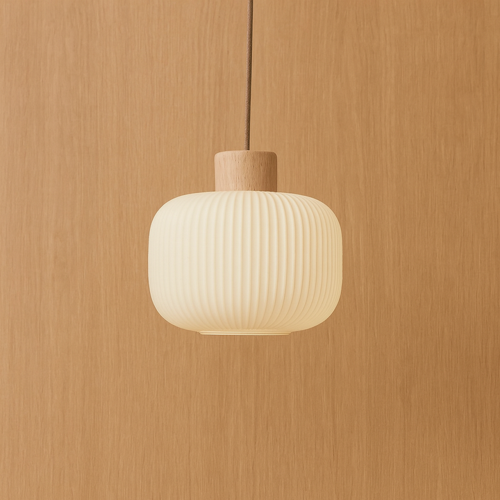 Hai | Milk Glass &amp; Wood Pendant Light