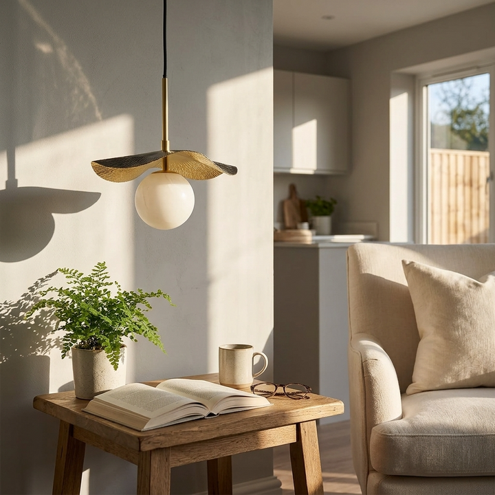 Odetta | Milk Glass &amp; Brass Globe Pendant
