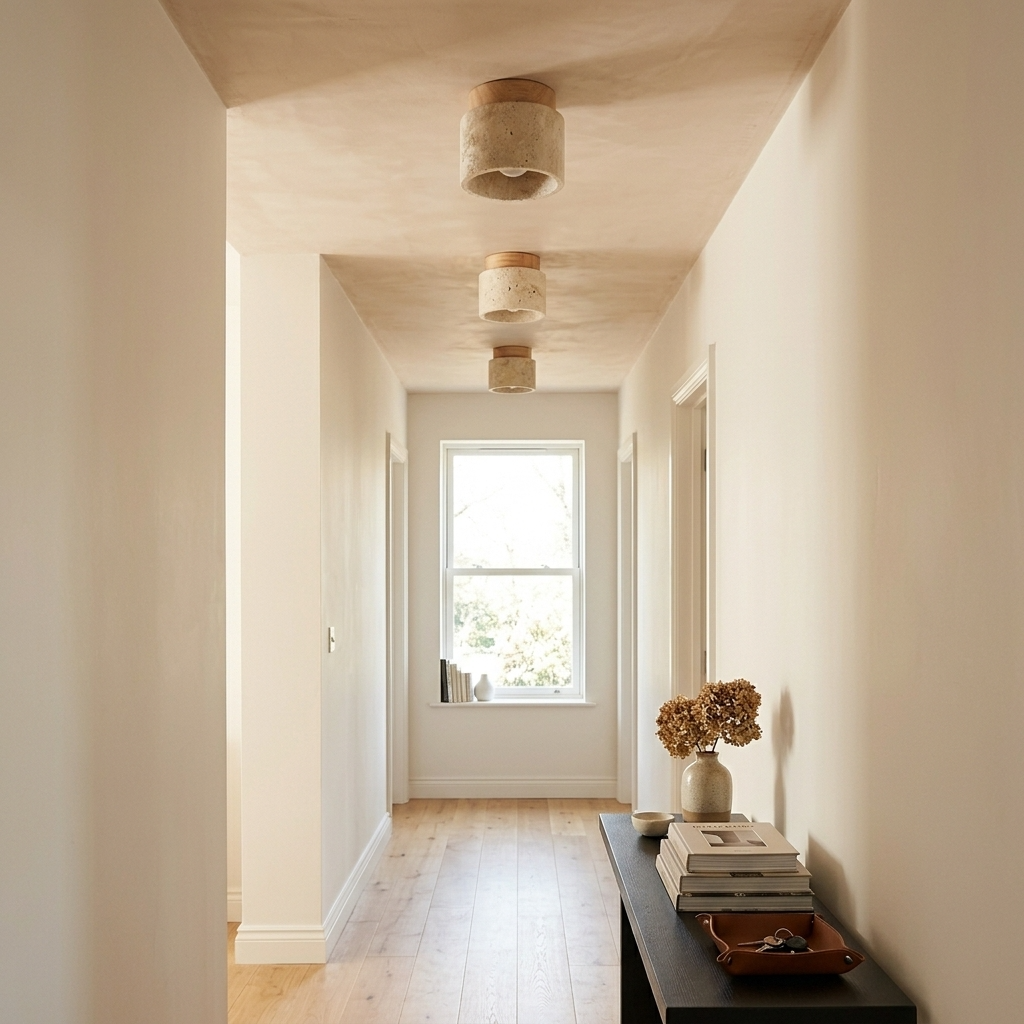 Griva | Travertine &amp; Wood Ceiling Light