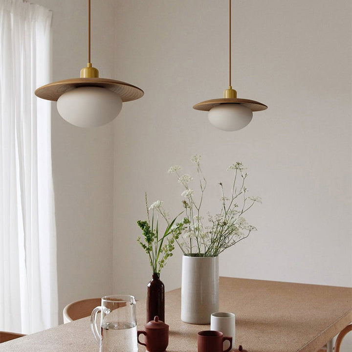 Bunn | Suspension en disque de bois et verre opalin