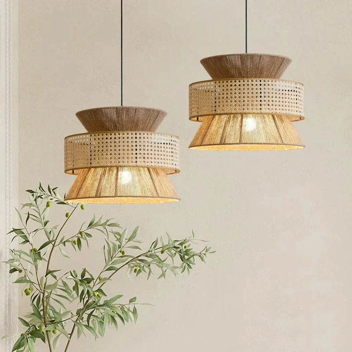 Haru | Lampada a sospensione in corda di canapa e rattan