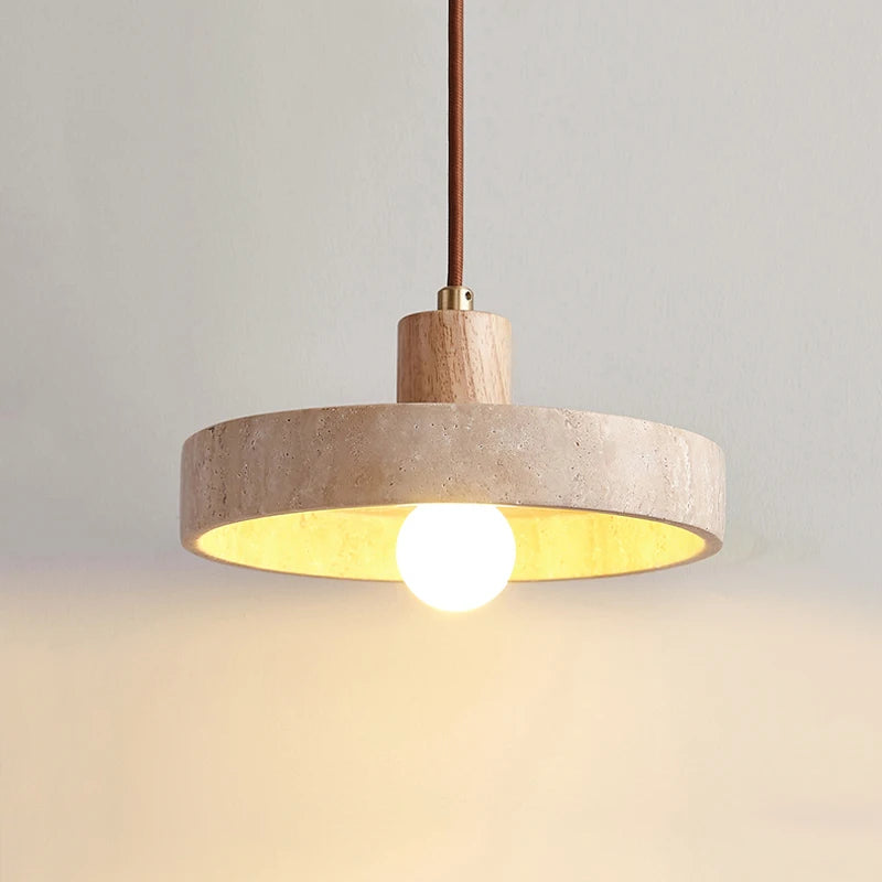 Taro | Pendelleuchte aus Travertin &amp; Holz