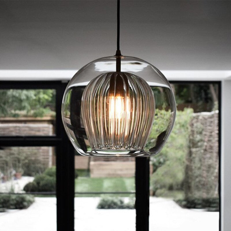 Hand Blown Double Glass Bubble Pendant Light- Garwyn - Louve Lights