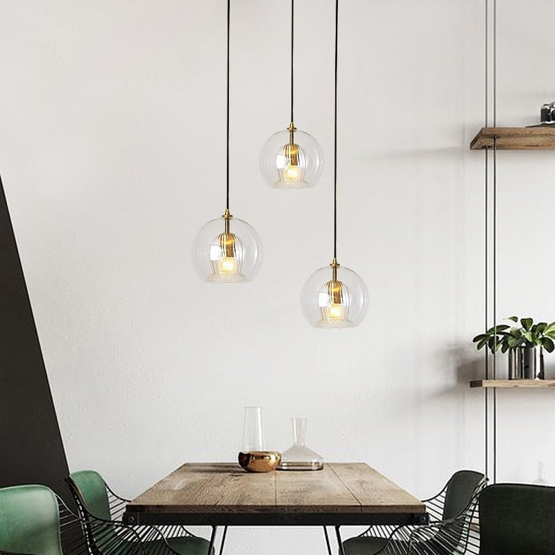 Hand Blown Double Glass Bubble Pendant Light- Garwyn - Louve Lights