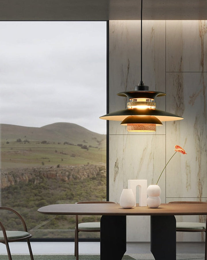 Nordic Style Metal &amp; Wood Pendant Light - Wood Hanging Light - Ospak - Louve Lights