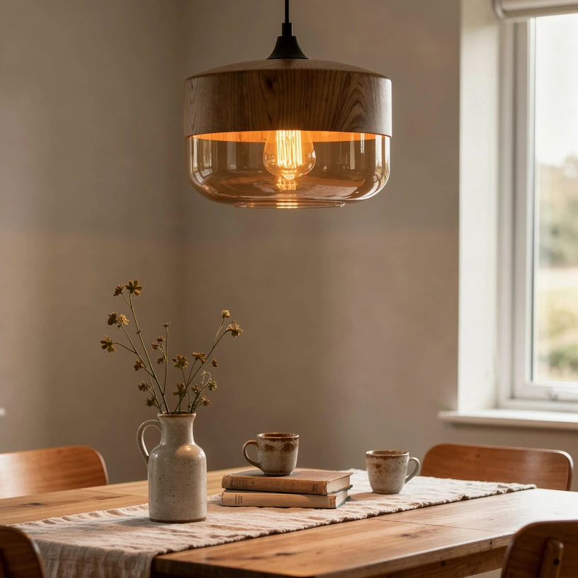 Arno | Wood Style Glass Pendant Light