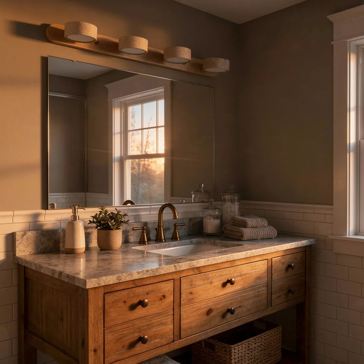 Dova | Travertine Stone &amp; Wood Wall Light
