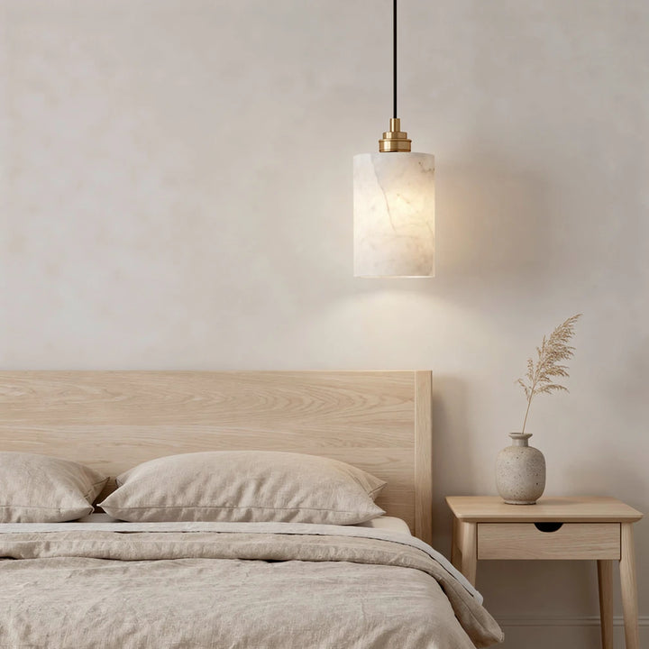 Celia Cylinder | Alabaster &amp; Brass Pendant Light