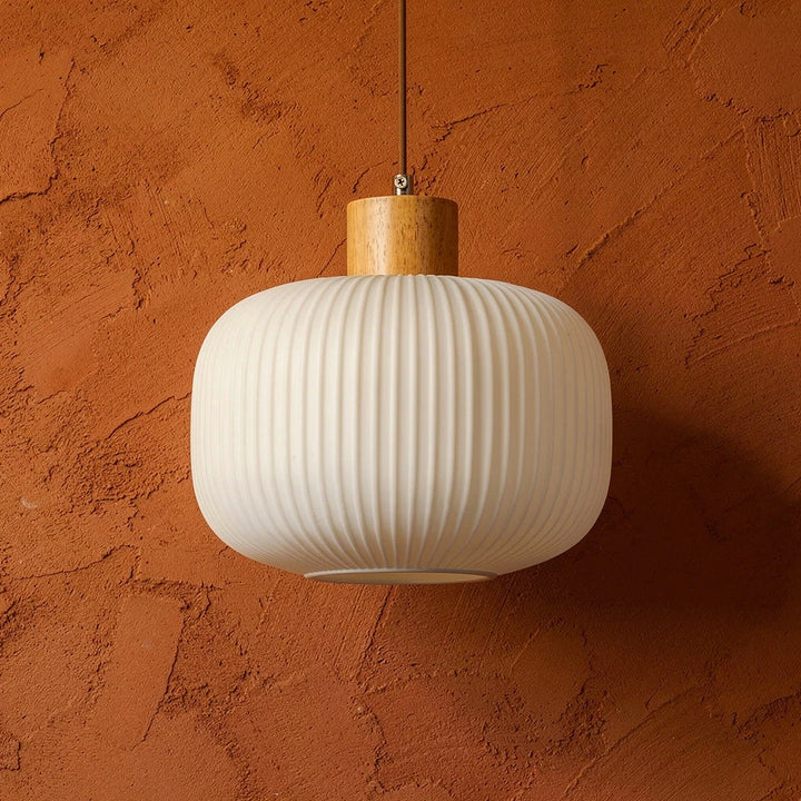Hai | Milk Glass &amp; Wood Pendant Light