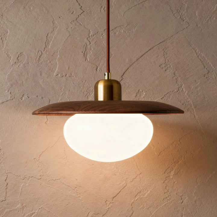 Bunn | Suspension en disque de bois et verre opalin